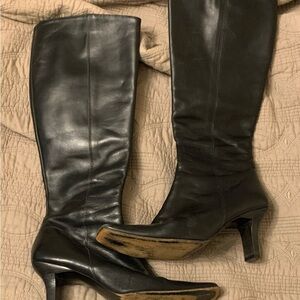 Vintag J641 Genie full zip Knee High COACH Black Leather Heeled Boots Made Italy